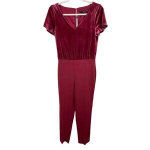 White House Black Market Womens 0 Burgundy S/S Career‎ Velvet Bodice Jumpsuit